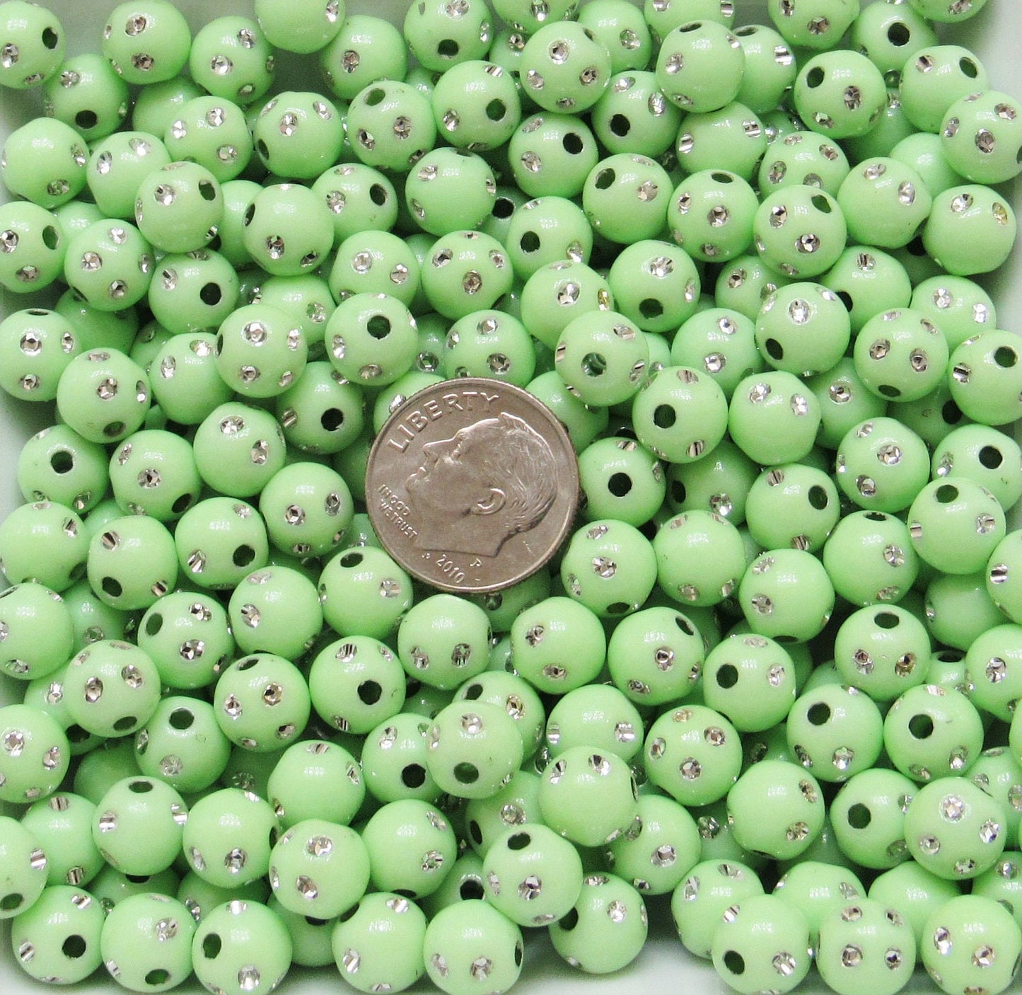 10mm Light Green Bubblegum Rhinestone Bead, Bubblegum Bead, Chunky Bling Bead, Gumball Bead Chunky Necklace Bead, Rhinestone look Beads