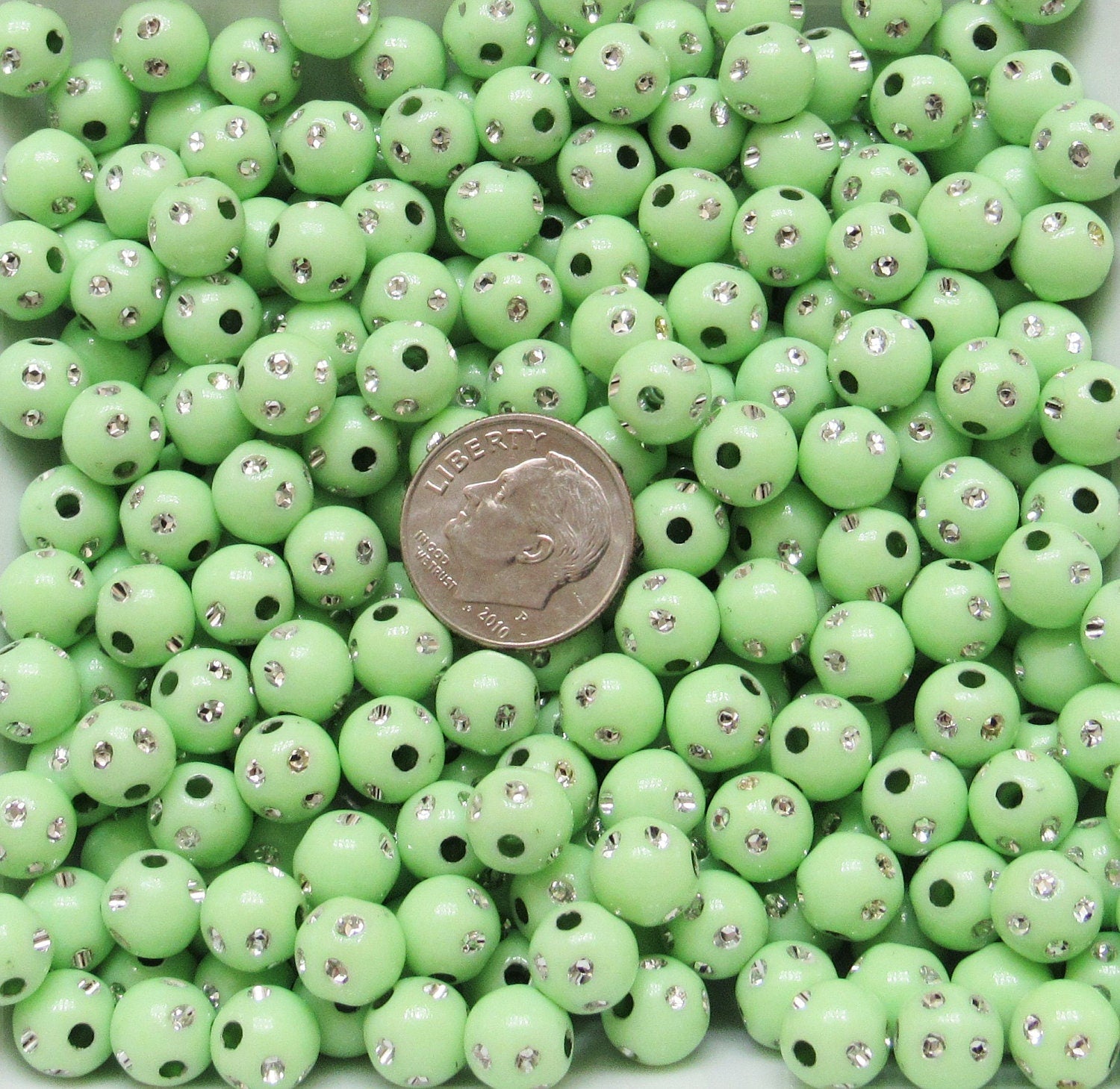10mm Light Green Bubblegum Rhinestone Bead, Bubblegum Bead, Chunky Bling Bead, Gumball Bead Chunky Necklace Bead, Rhinestone look Beads