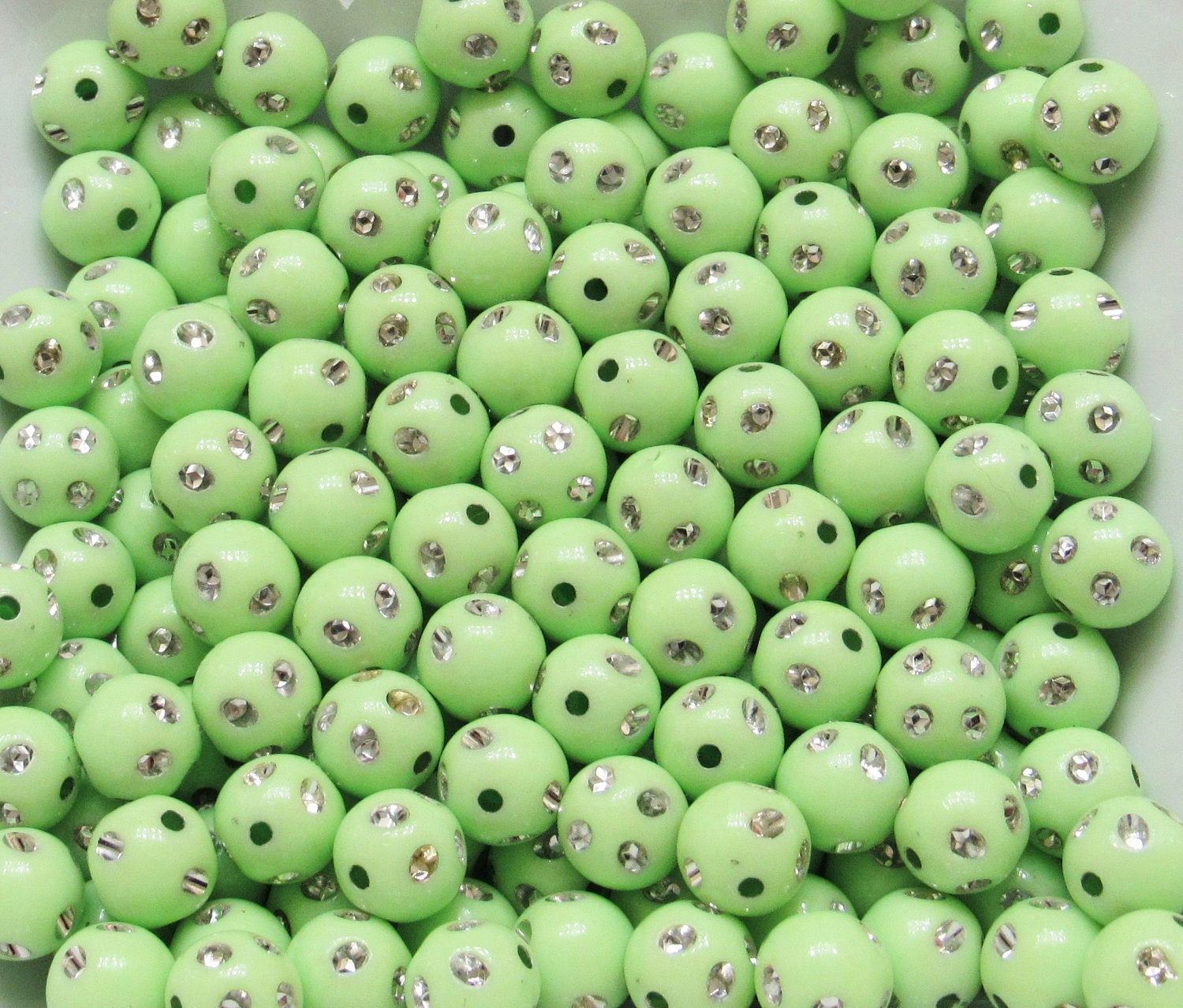 10mm Light Green Bubblegum Rhinestone Bead, Bubblegum Bead, Chunky Bling Bead, Gumball Bead Chunky Necklace Bead, Rhinestone look Beads