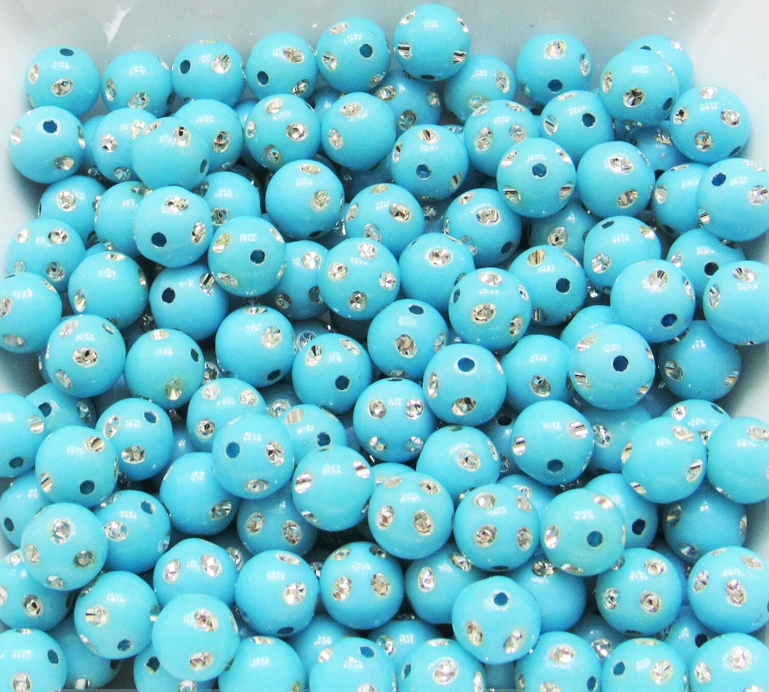 10mm Lt. Blue Bubblegum Rhinestone Beads, Bubblegum Bead, Chunky Bling Beads, Gumball Beads Chunky Necklace Bead, Rhinestone look Beads