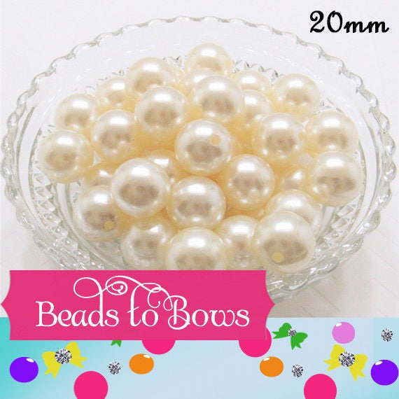 Ivory 20mm Pearl Bubblegum Beads, Chunky Gumball Beads, White Gumball Beads, Chunky Necklace Supply Bead, Chunky Gumball Pearl bead