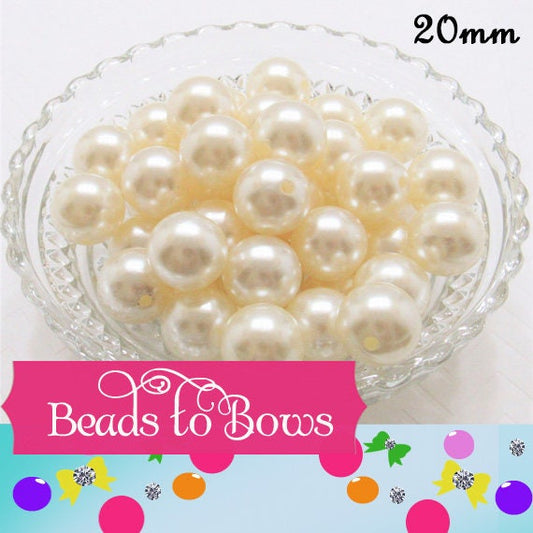 Ivory 20mm Pearl Bubblegum Beads, Chunky Gumball Beads, White Gumball Beads, Chunky Necklace Supply Bead, Chunky Gumball Pearl bead