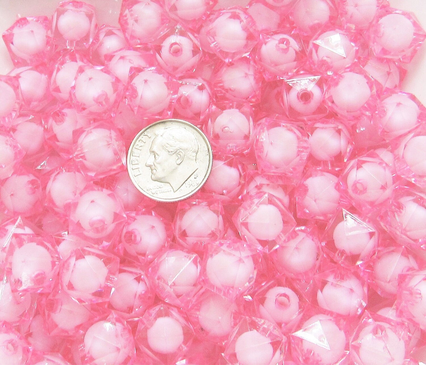 Pink 12mm Cubed Bubblegum Beads, Chunky Bubblegum Beads, Faceted Bead, Transparent Ice Cube Beads, Fairy kawaii Bead Supply