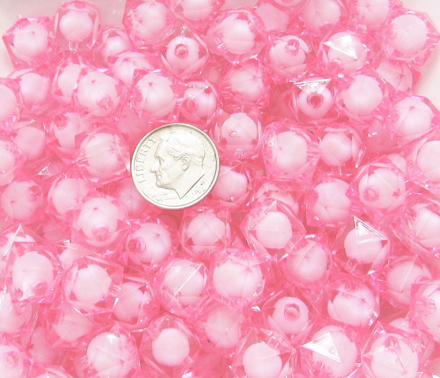 Pink 12mm Cubed Bubblegum Beads, Chunky Bubblegum Beads, Faceted Bead, Transparent Ice Cube Beads, Fairy kawaii Bead Supply