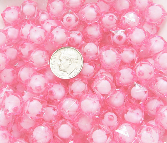 Pink 12mm Cubed Bubblegum Beads, Chunky Bubblegum Beads, Faceted Bead, Transparent Ice Cube Beads, Fairy kawaii Bead Supply