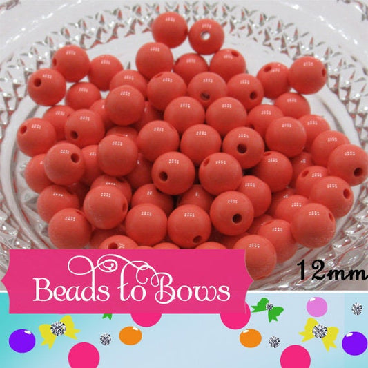 50 Coral 12mm Bubblegum Beads, Round Bubblegum Beads, Chunky Acrylic Beads, Gum Ball Beads, Fairy Kei Beads, Chunky Necklace Supply Beads