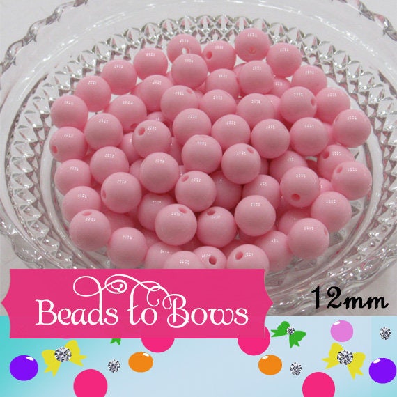 50 Pearl Pink 12mm Bubblegum Beads, Chunky Bubblegum Beads, Chunky Necklace Supply Bead, Gumball Beads, Bubblegum Beads, DIY Bead Supply