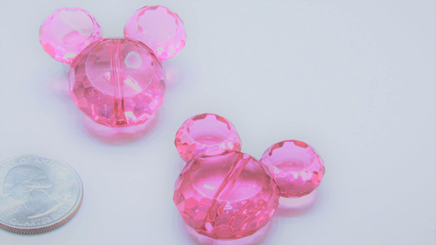 34mm Hot Pink Transparent Mickey Minnie Mouse Bubblegum Bead, Acrylic Mickey Mouse Beads, Chunky Mickey Bead, Bangle Bracelet Bead, Supply