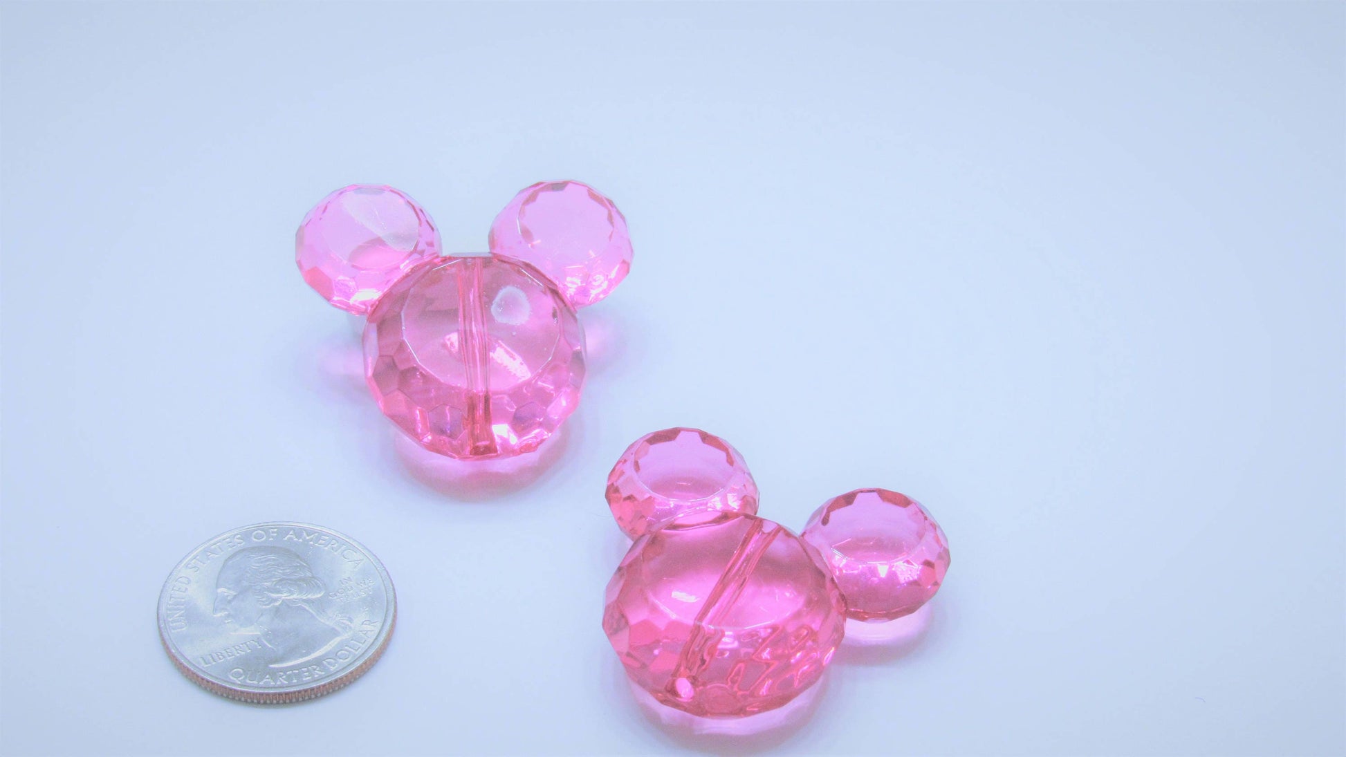 34mm Hot Pink Transparent Mickey Minnie Mouse Bubblegum Bead, Acrylic Mickey Mouse Beads, Chunky Mickey Bead, Bangle Bracelet Bead, Supply