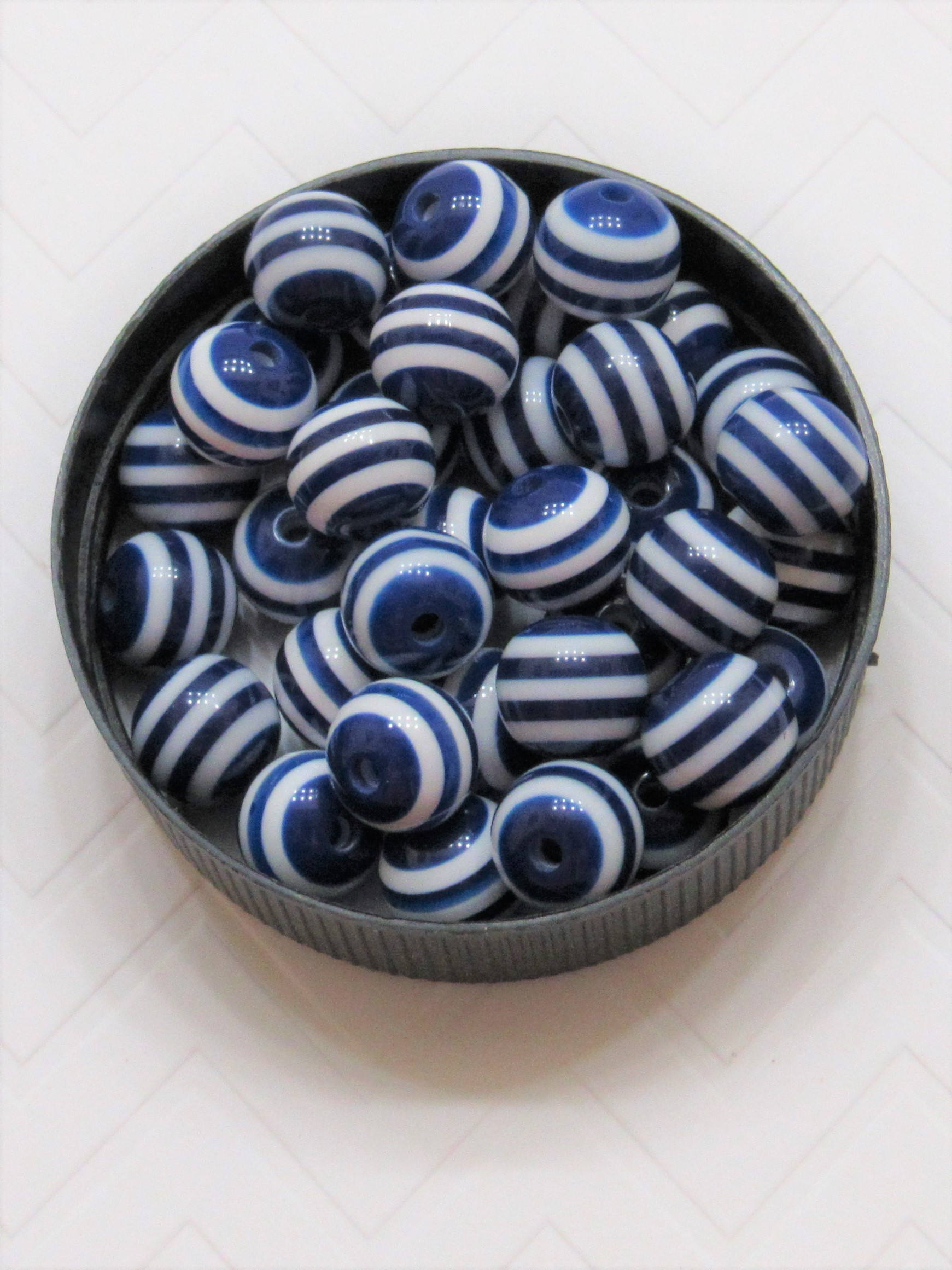 12mm Blue Striped Bubblegum Bead, Chunky 12mm Striped Beads, Chunky Bead Supply, Striped Beads, Gumball Beads, Striped Gumball Beads