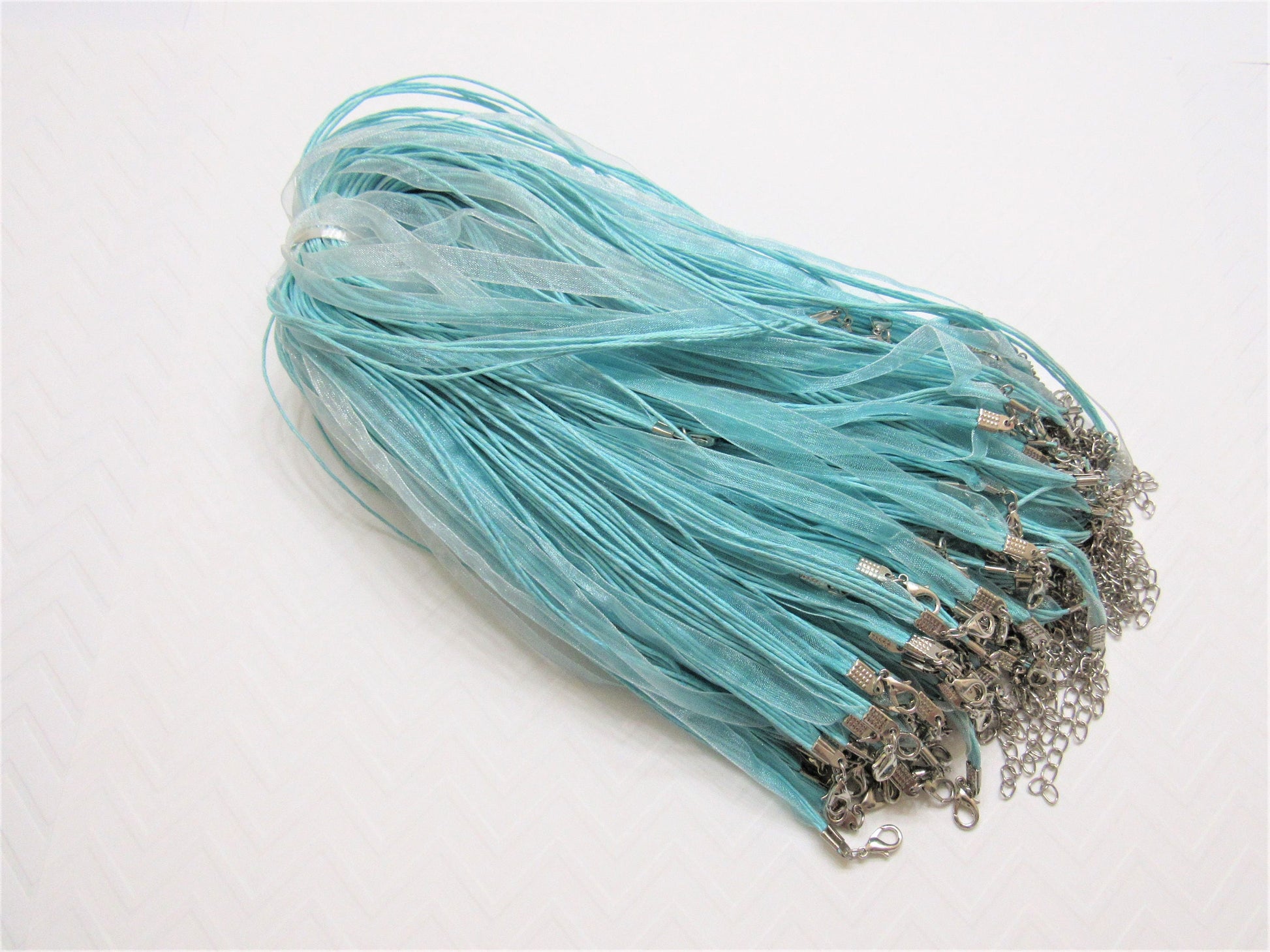 5 Ct. 1.99 Light Blue 17 inch, Organza Ribbon and Cord Necklaces, Bottlecap Supply, Pendant Necklace, Jewelry Supply,