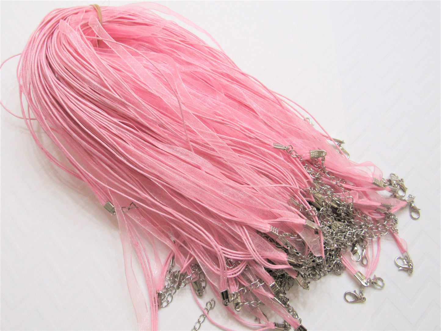5 for 1.99 Pink 17 in. Ribbon Necklace, Organza Ribbon and Cord Necklaces, Bottlecap Supply, Pendant Necklace, Supply,Organza Necklace