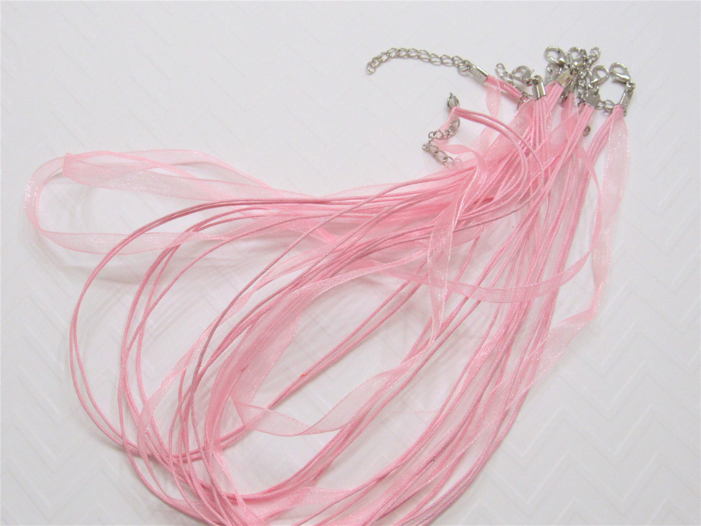 5 for 1.99 Pink 17 in. Ribbon Necklace, Organza Ribbon and Cord Necklaces, Bottlecap Supply, Pendant Necklace, Supply,Organza Necklace