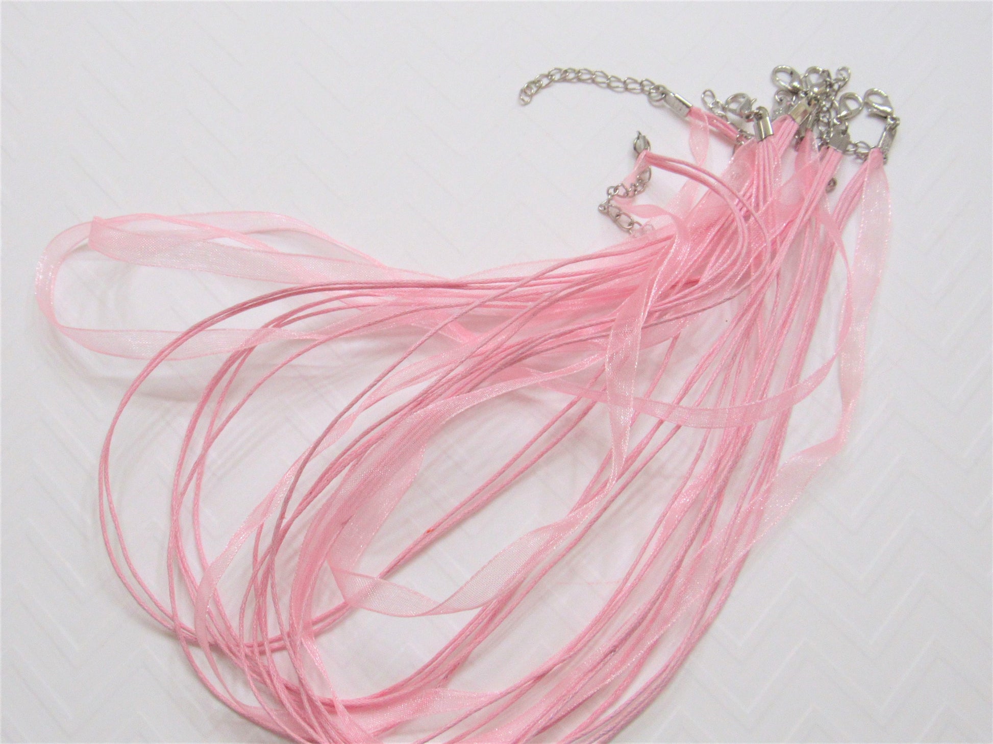 5 for 1.99 Pink 17 in. Ribbon Necklace, Organza Ribbon and Cord Necklaces, Bottlecap Supply, Pendant Necklace, Supply,Organza Necklace