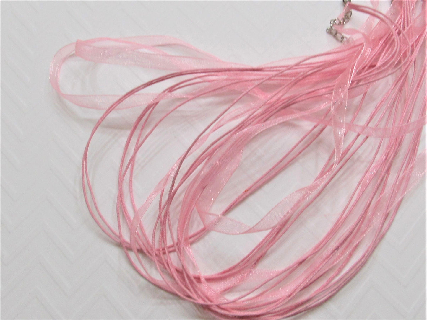 5 for 1.99 Pink 17 in. Ribbon Necklace, Organza Ribbon and Cord Necklaces, Bottlecap Supply, Pendant Necklace, Supply,Organza Necklace