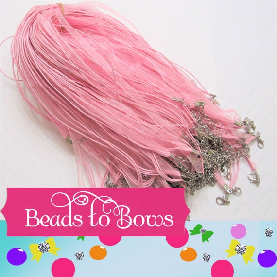 5 for 1.99 Pink 17 in. Ribbon Necklace, Organza Ribbon and Cord Necklaces, Bottlecap Supply, Pendant Necklace, Supply,Organza Necklace