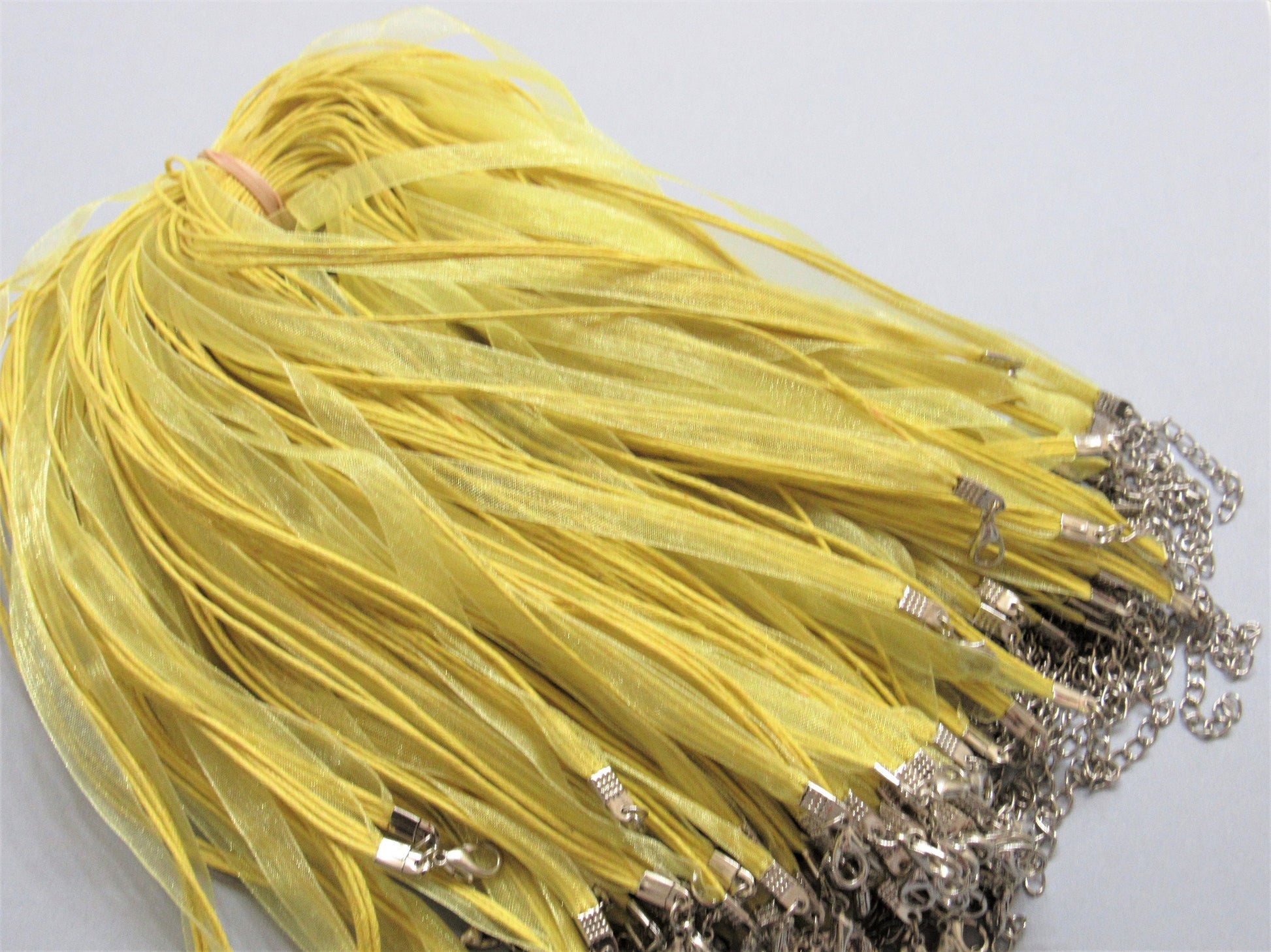 SALE 5 CT. 1.99 Yellow 17 in. Organza Ribbon and Cord Necklaces, Bottlecap Supply, Pendant Necklace, Jewelry Supply, Organza Necklace