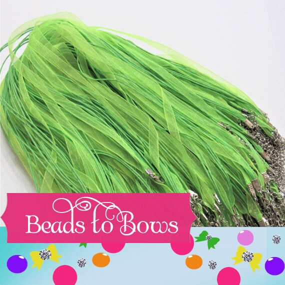 5Ct 1.99 Lime 17 in. Organza Ribbon and Cord Necklaces, Bottlecap Supply, Pendant Necklace, Jewelry Supply, Organza Necklace
