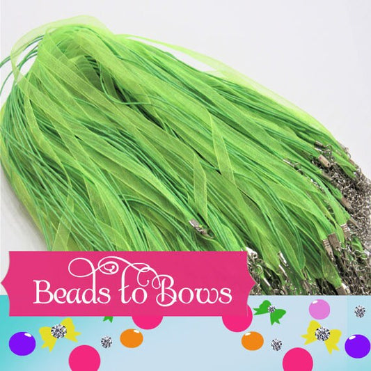 5Ct 1.99 Lime 17 in. Organza Ribbon and Cord Necklaces, Bottlecap Supply, Pendant Necklace, Jewelry Supply, Organza Necklace
