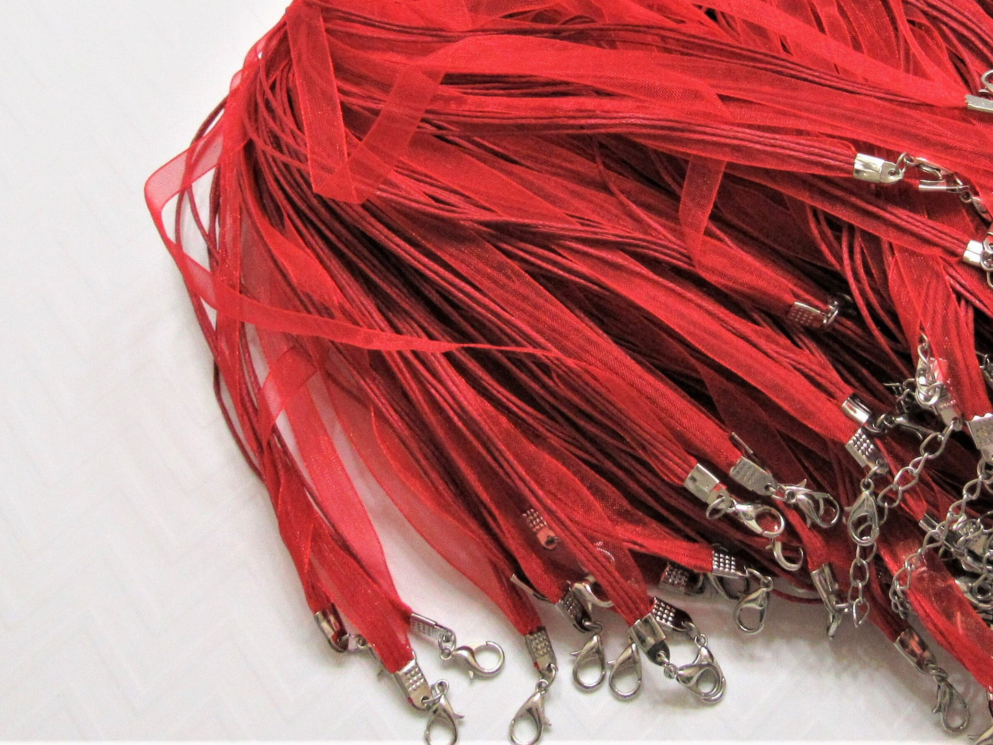 5 CT 1.99 Red 17 in. Ribbon Organza Ribbon and Cord Necklaces, Bottlecap Supply, Pendant Necklace, Jewelry Supply, Organza Necklace