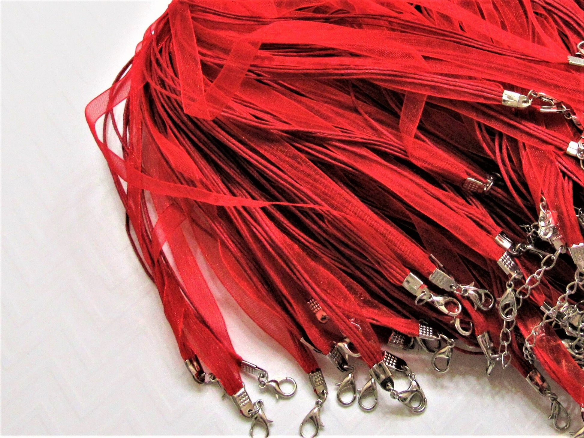5 CT 1.99 Red 17 in. Ribbon Organza Ribbon and Cord Necklaces, Bottlecap Supply, Pendant Necklace, Jewelry Supply, Organza Necklace