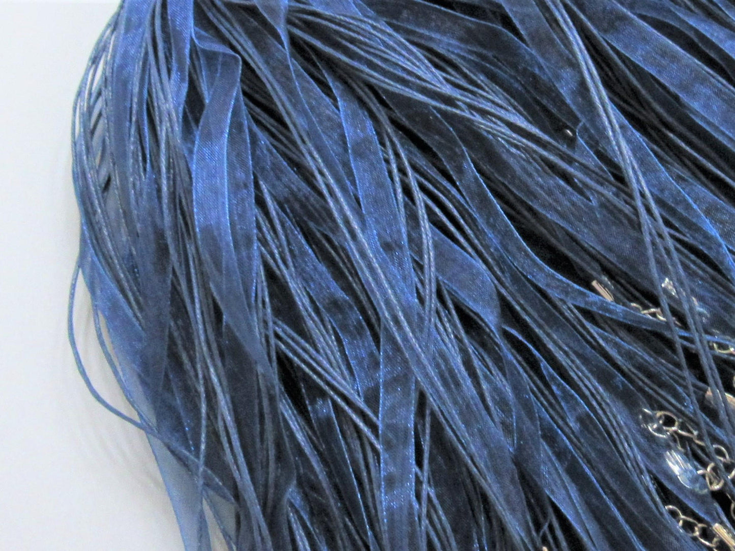 SALE 5 CT. 1.99 Navy Blue 17 in. Organza Ribbon and Cord Necklaces, Bottlecap Supply, Pendant Necklace, Jewelry Supply, Organza Necklace