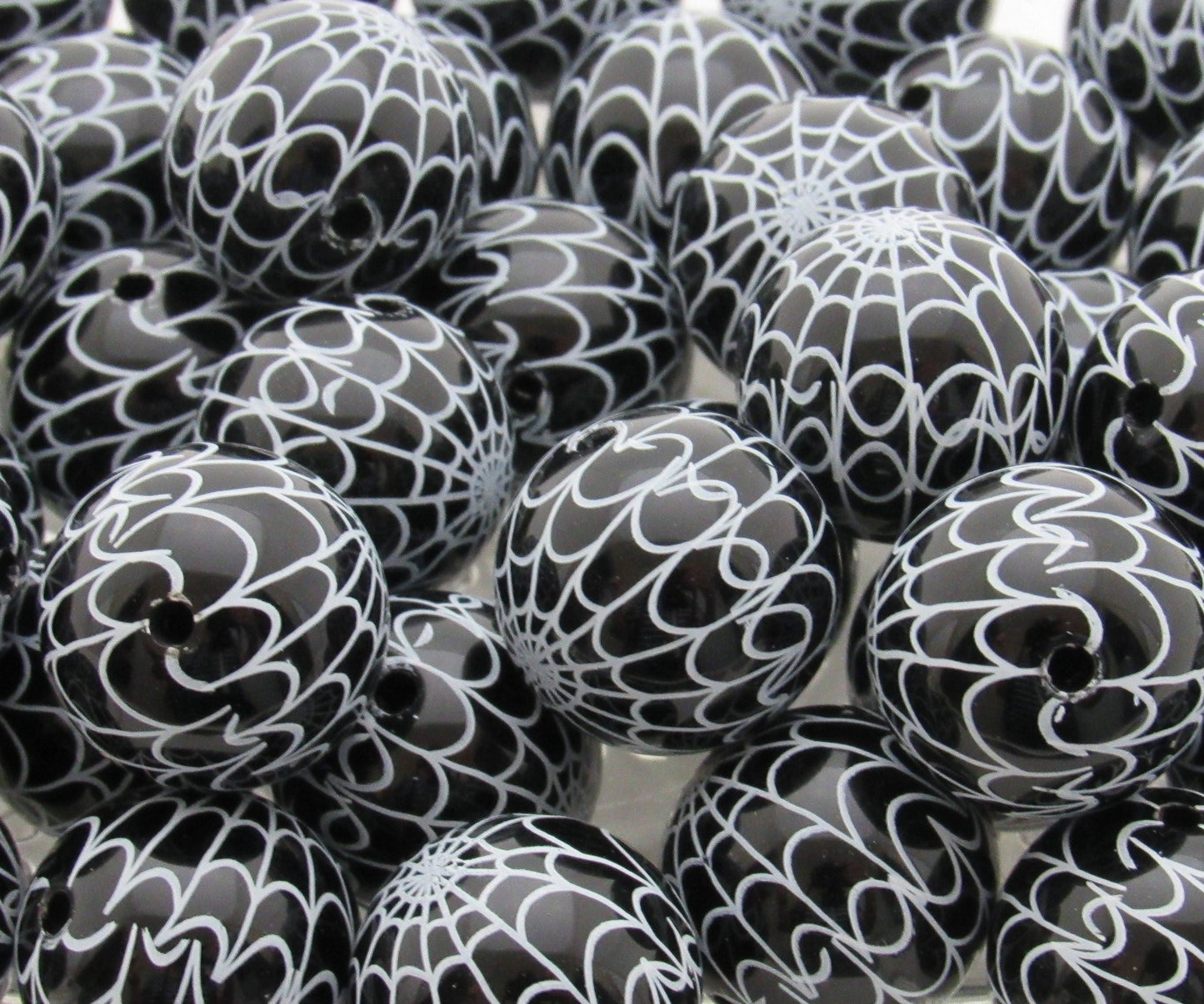 20mm Black Spider Web Beads, Halloween Beads, Black Pearls, Bubblegum Pearls, Faux Pearl Beads, Gumball Pearl Beads, Supply Beads