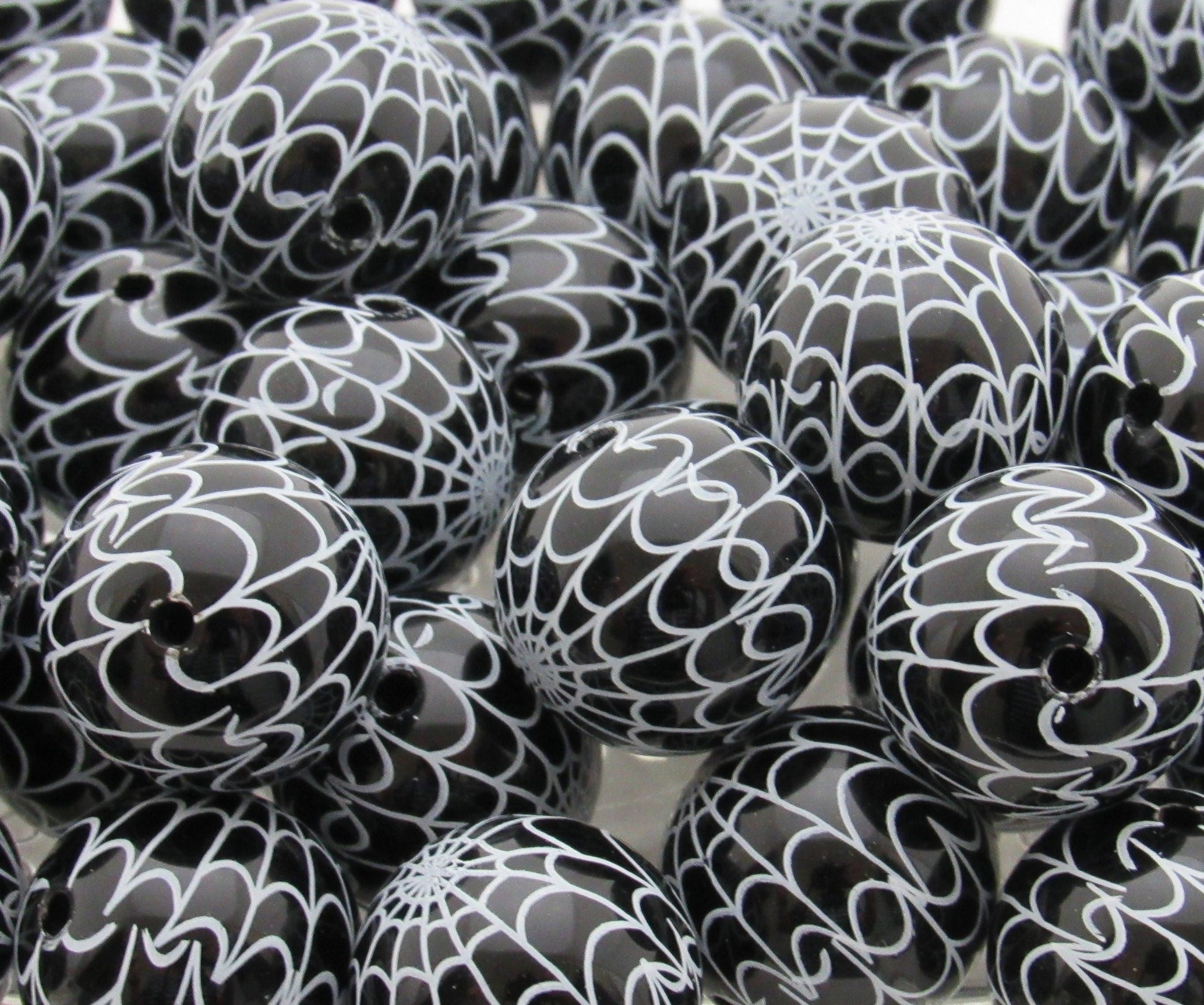 20mm Black Spider Web Beads, Halloween Beads, Black Pearls, Bubblegum Pearls, Faux Pearl Beads, Gumball Pearl Beads, Supply Beads