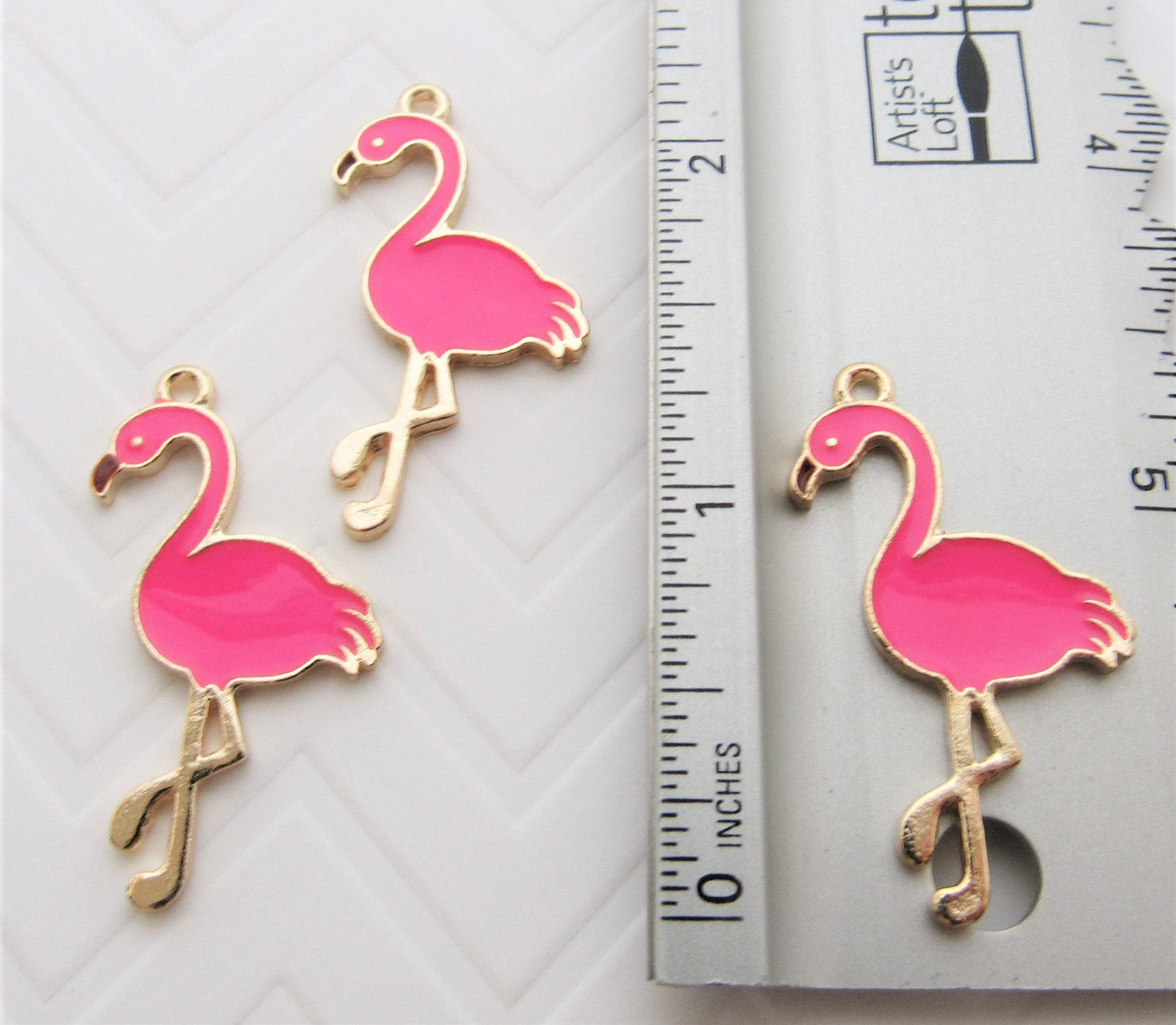 Pink Flamingo Flat Back Charms, Scrapbooks, Phone Cases, Purse Charm, Pink Flamingo Zipper Pull, Card Making Craft Supply, Gold Tone Charm