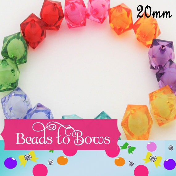 20mm Cube Transparent Faceted Beads, Cube Bead In A Bead, Bubblegum Bead, Chunky Transparent Cube Beads, Chunky Bead Sup