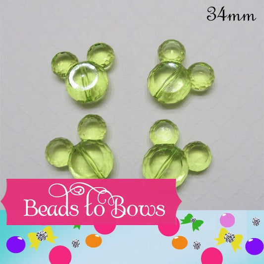 34mm Lime Green Mickey Minnie Mouse Bubblegum Beads, Transparent Acrylic Mickey Mouse Bead, Chunky Bead Supply, Mickey Mouse Jewelry Supply