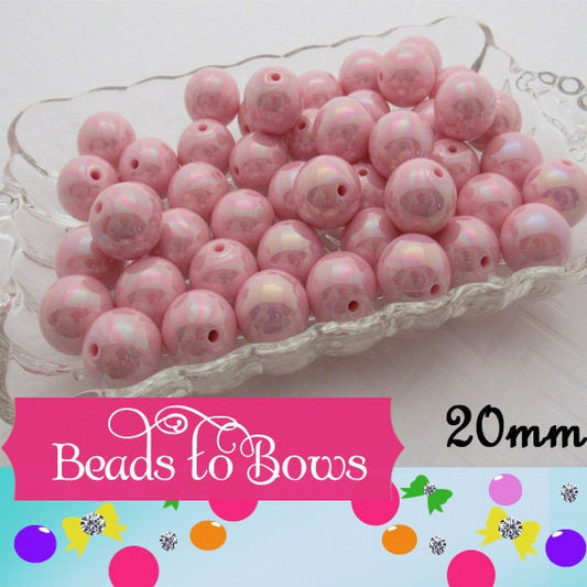 10Ct. 20mm AB Light Pink Bubblegum Bead, Chunky Round Bead, AB Gum Ball Bead, Chunky Bead Supply, Bubblegum Necklace Supply Beads