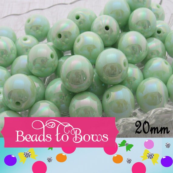 10Ct. 20mm Pastel Green AB Bubblegum Bead, Chunky Gumball Bead, Round Acrylic Bead, Chunky Bead Supply, Necklace Supply