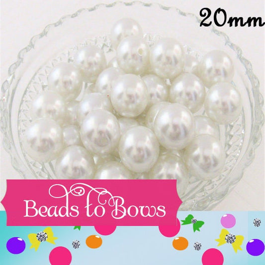 20mm White Pearl Bubblegum Beads, Chunky Gumball Beads, White Gumball Beads, Chunky Necklace Supply Bead, Chunky Gumball Pearl bead