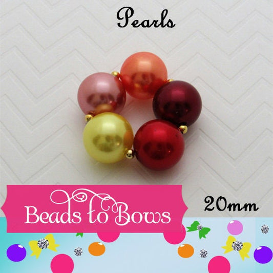 20mm Fall Colored Pearls Red, Yellow, Orange Bubblegum Beads, Chunky Beads, Gumball Beads, Chunky Necklace Supply, Chunky Gumball Pearl bead