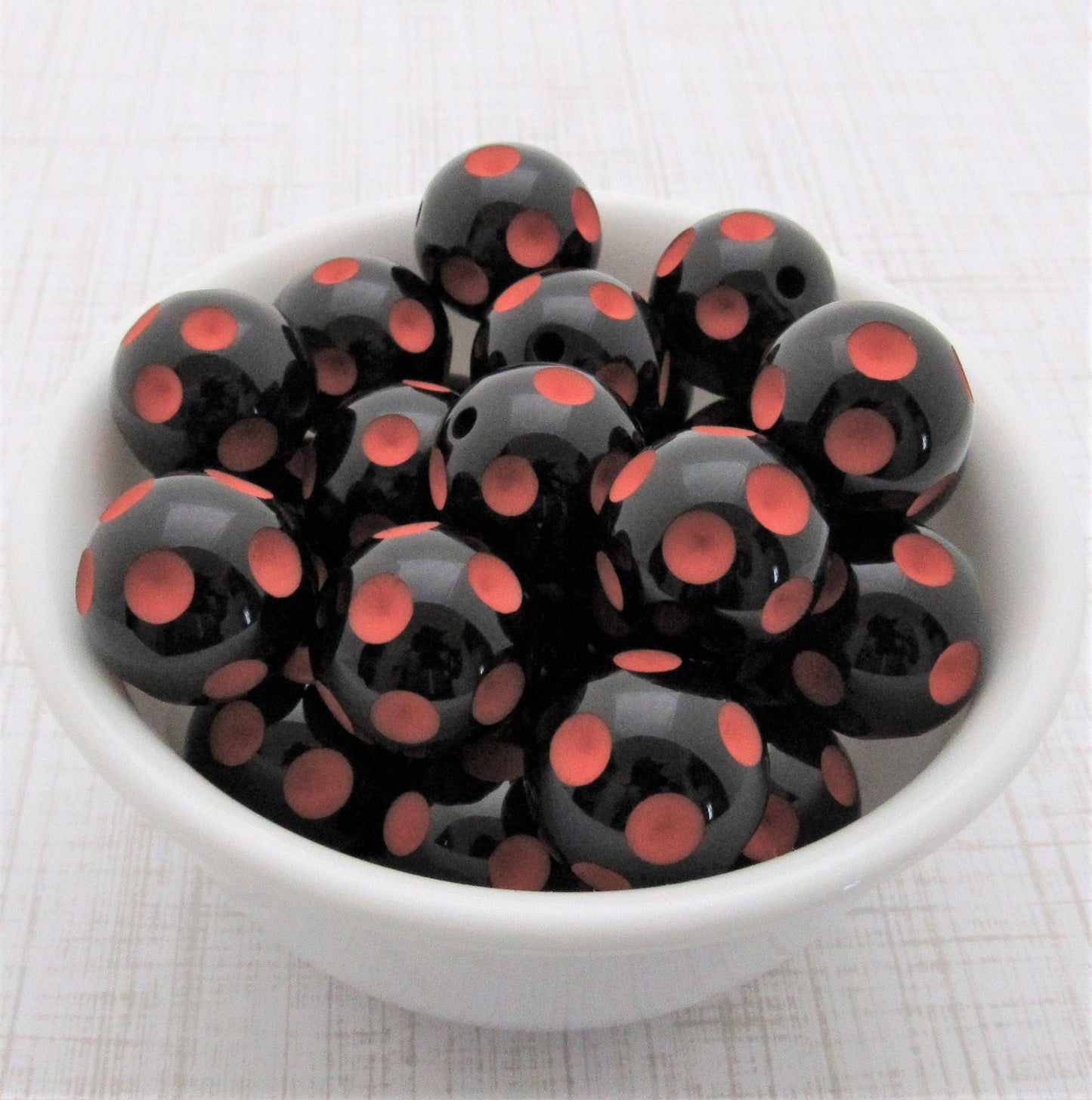 20mm Black With Orange Polka Dot Beads, Bubblegum Beads, Polka Dot Beads,  Chunky Acrylic Dotted Beads, Chunk Necklace Supply Bead