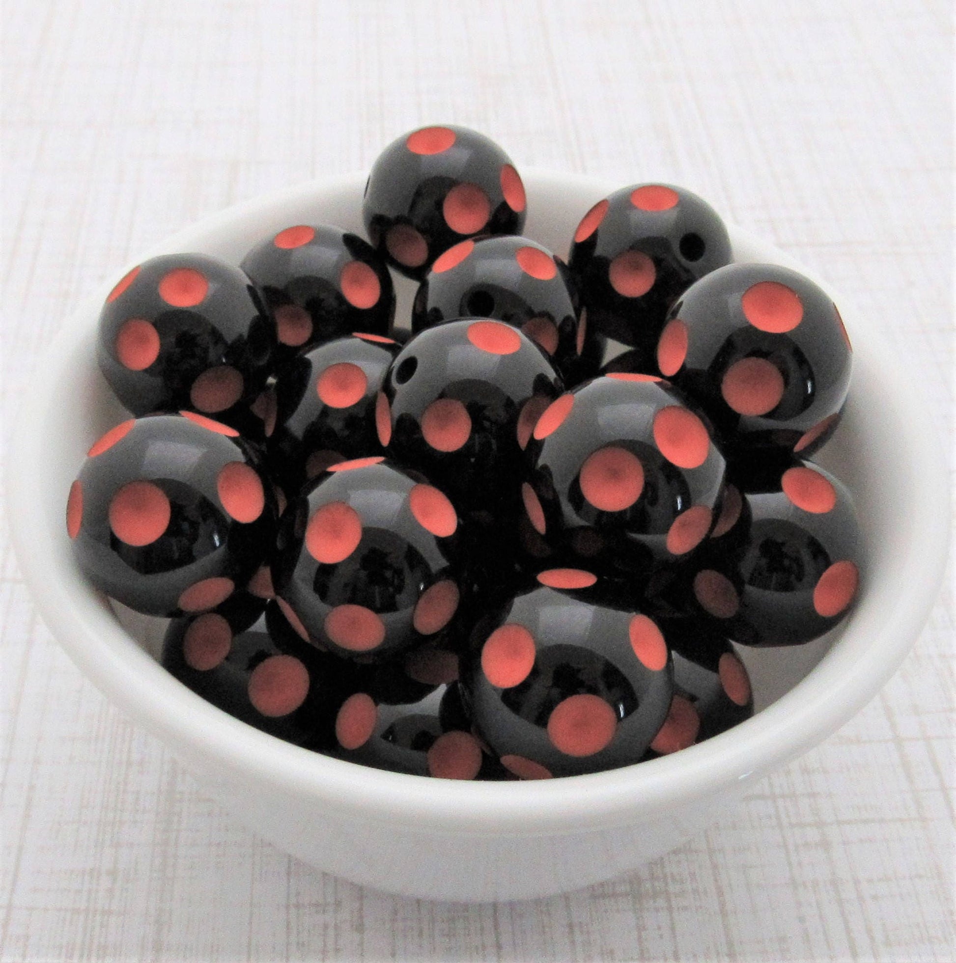 20mm Black With Orange Polka Dot Beads, Bubblegum Beads, Polka Dot Beads,  Chunky Acrylic Dotted Beads, Chunk Necklace Supply Bead