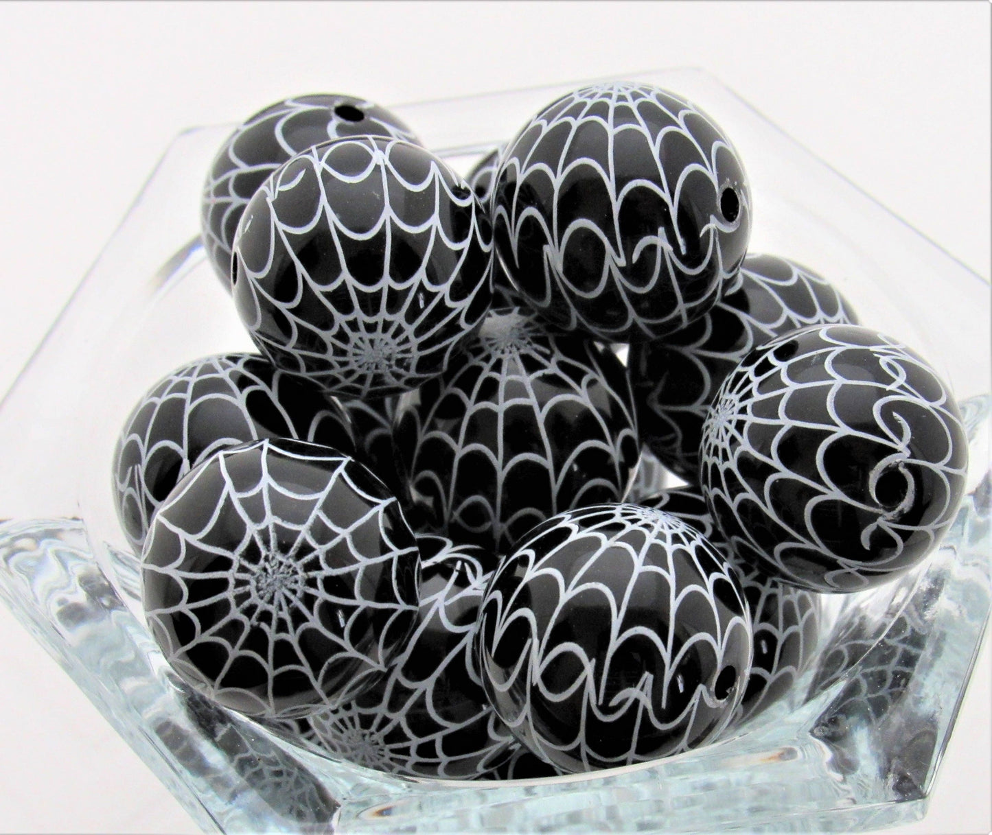 20mm Black Spider Web Beads, Halloween Beads, Black Pearls, Bubblegum Pearls, Faux Pearl Beads, Gumball Pearl Beads, Supply Beads