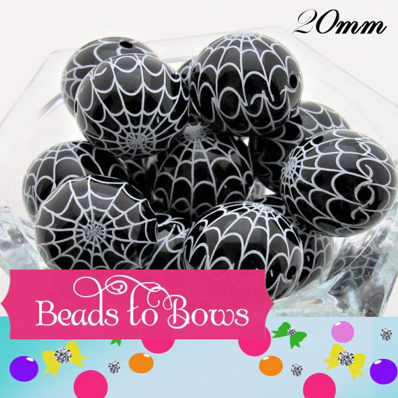 20mm Black Spider Web Beads, Halloween Beads, Black Pearls, Bubblegum Pearls, Faux Pearl Beads, Gumball Pearl Beads, Supply Beads