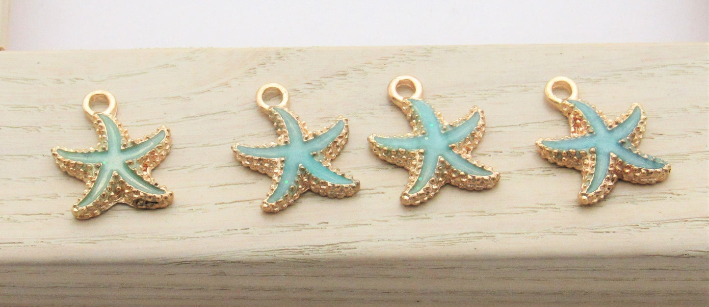 2 Enamel Star Fish Charms, Star Fish Charm 16mm X 15mm Charms, Hair bow Center, Scrapbook Accessories, Enamel Star FishCharm.