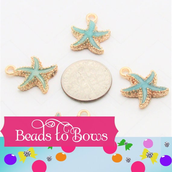 2 Enamel Star Fish Charms, Star Fish Charm 16mm X 15mm Charms, Hair bow Center, Scrapbook Accessories, Enamel Star FishCharm.