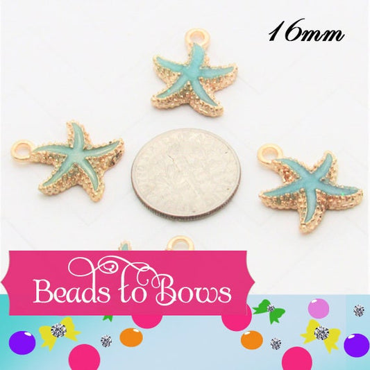 2 Enamel Star Fish Charms, Star Fish Charm 16mm X 15mm Charms, Hair bow Center, Scrapbook Accessories, Enamel Star FishCharm.