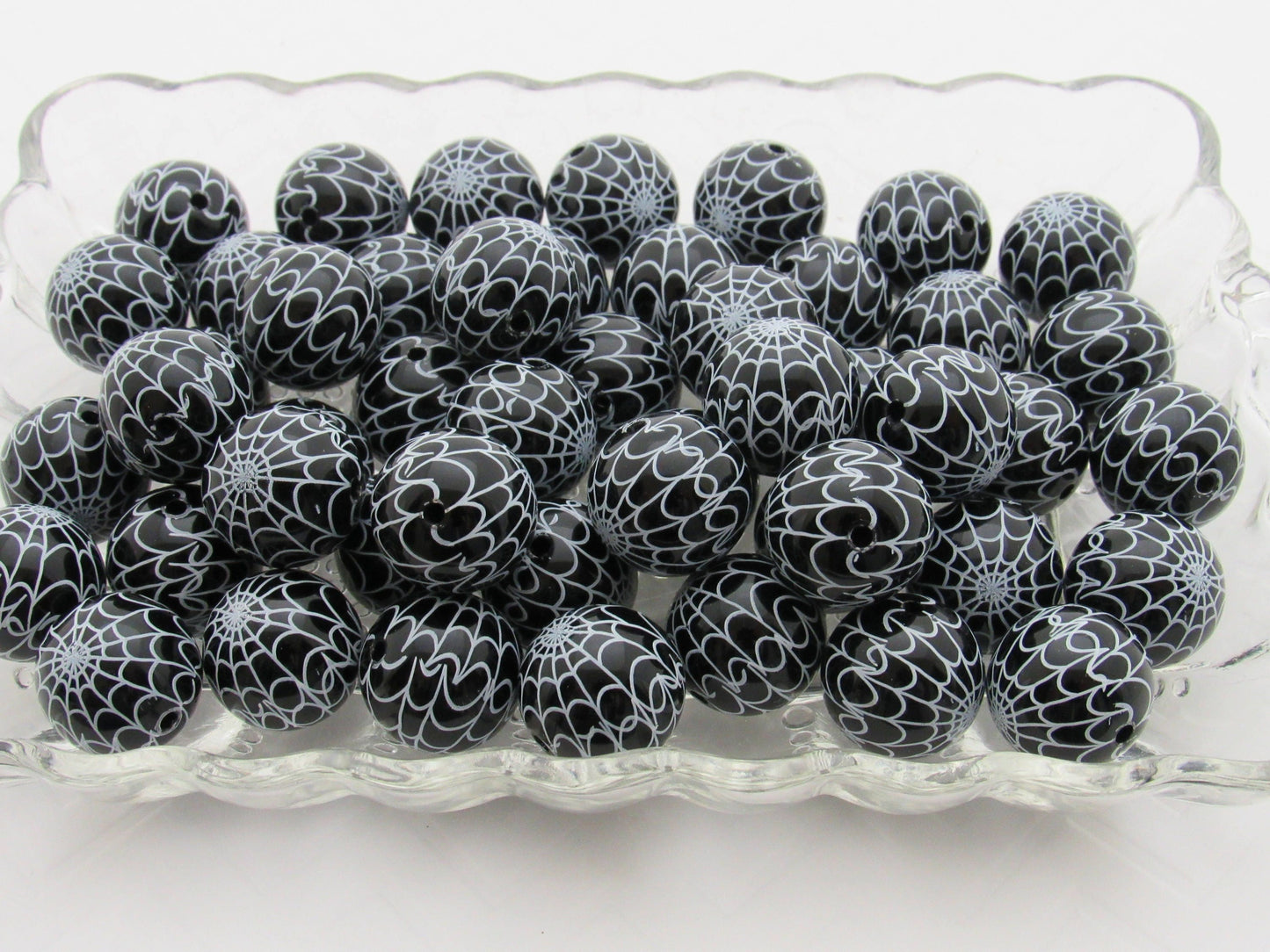 20mm Black Spider Web Beads, Halloween Beads, Black Pearls, Bubblegum Pearls, Faux Pearl Beads, Gumball Pearl Beads, Supply Beads