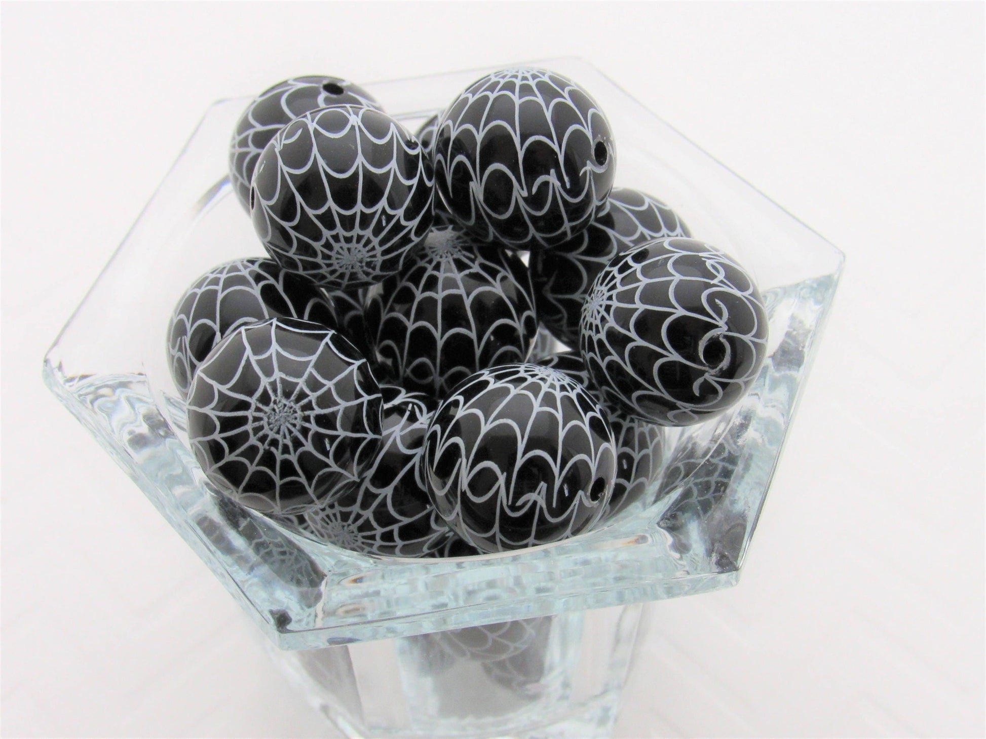 20mm Black Spider Web Beads, Halloween Beads, Black Pearls, Bubblegum Pearls, Faux Pearl Beads, Gumball Pearl Beads, Supply Beads