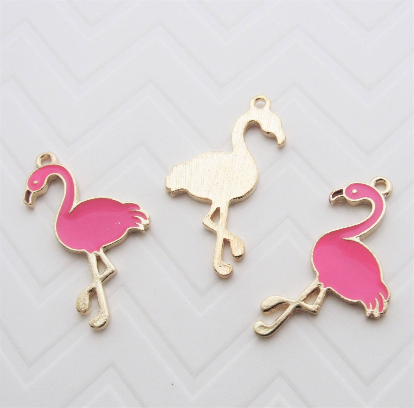 Pink Flamingo Flat Back Charms, Scrapbooks, Phone Cases, Purse Charm, Pink Flamingo Zipper Pull, Card Making Craft Supply, Gold Tone Charm