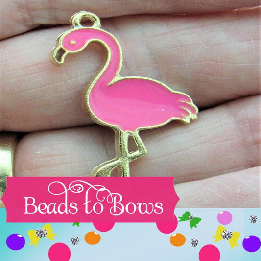 Pink Flamingo Flat Back Charms, Scrapbooks, Phone Cases, Purse Charm, Pink Flamingo Zipper Pull, Card Making Craft Supply, Gold Tone Charm