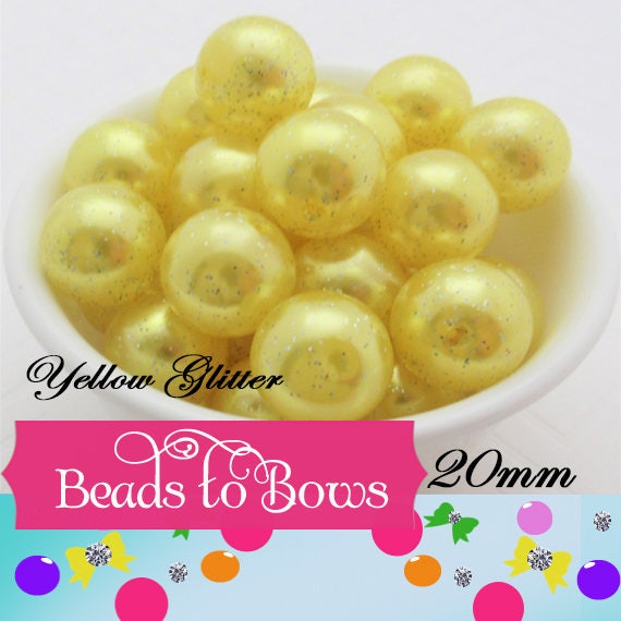 20mm Yellow Glitter Pearls, Chunky Bubblegum Pearls, Glitter Beads, Chunky Beads, Faux Pearl Beads, Chunky Bead Supply, Glitter Pearls