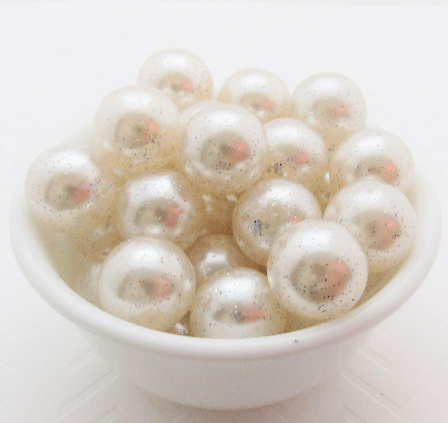 NEW 20mm Ivory Glitter Pearls, Chunky Bubblegum Pearls, Glitter Beads, Chunky Beads, Faux Pearl Beads, Chunky Bead Supply, Glitter Pearls