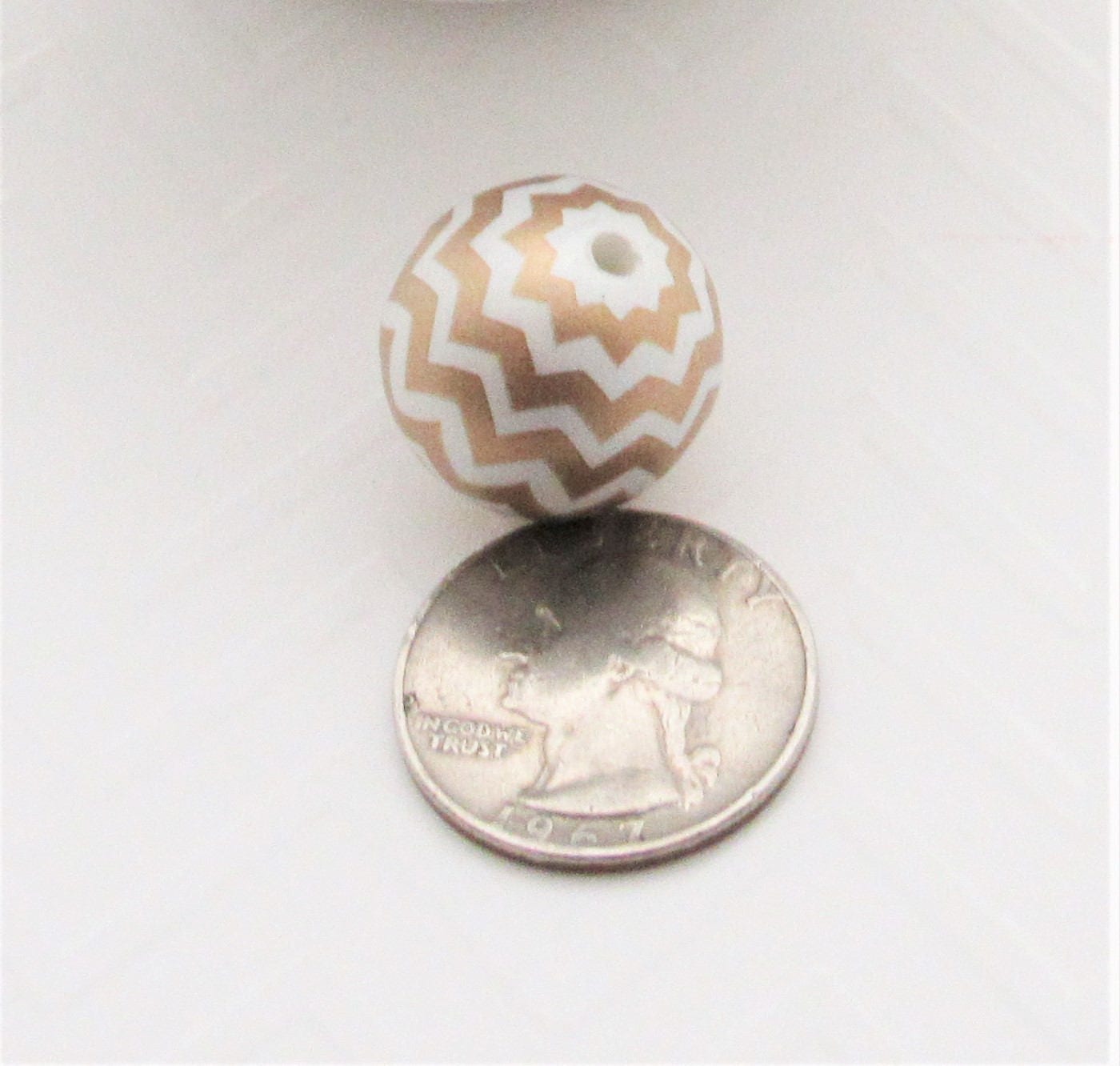 20mm Orange Chevron on Matte White Pearls,  Bubblegum Beads, Chunky Gumball Beads, Bubblegum Bead Supply, Chunky Printed Pearl Beads