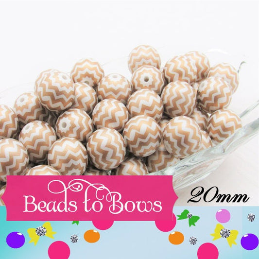 20mm Printed Chevron Gold on White Pearls,  Bubblegum Beads, Chunky Gumball Beads, Bubblegum Bead Supply, Chunky Printed Pearl Beads